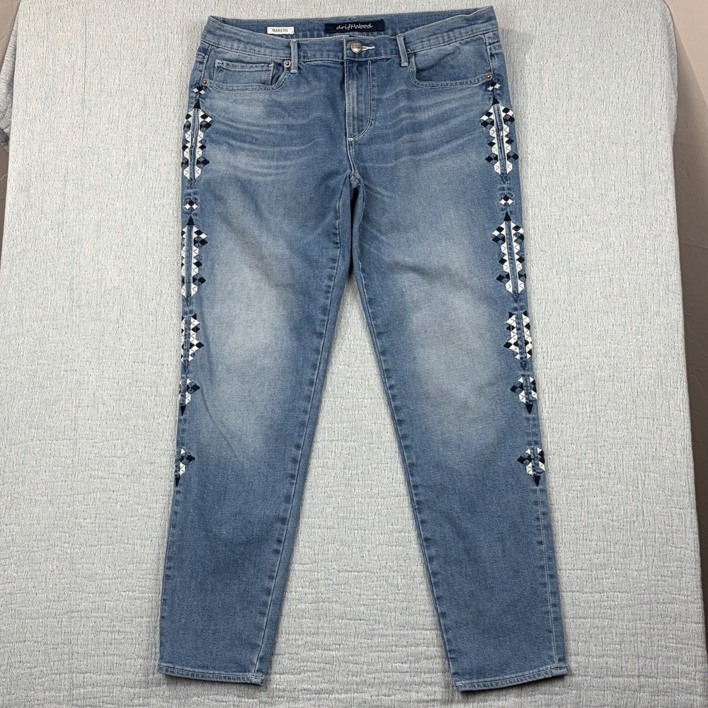 Driftwood Marilyn Embroidered Jeans Denim Aztec Classic Fit‎ Women's Size 31
